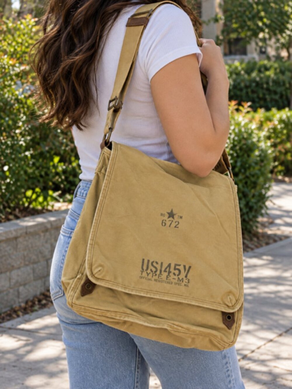 Vintage Y2K Old Navy Canvas Military Messenger Bag Khaki Crossbody 2004